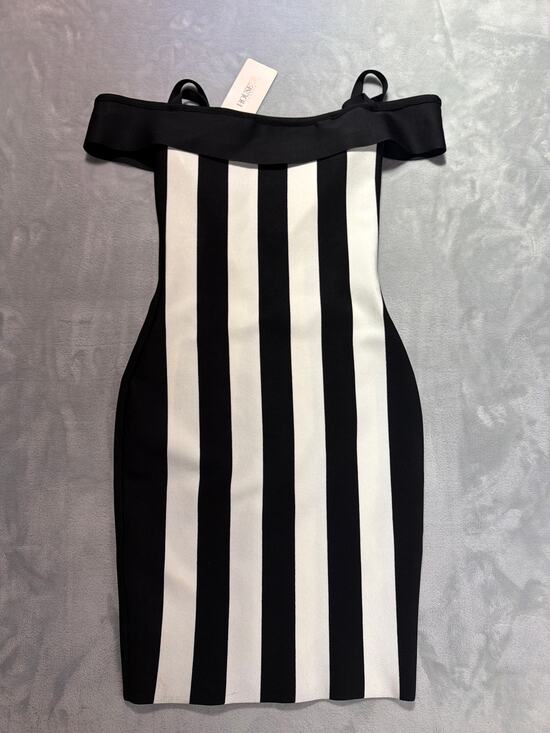 House of CB Dresses & Skirts - NWT House of CB Black & White Striped Off-Shoulder Bandage Bodycon Dress S